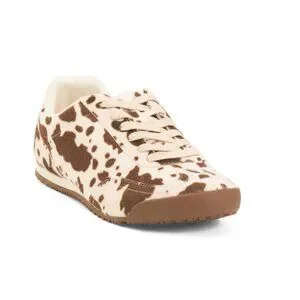 CUSHIONAIRE Brown Cow Techno Cow Print Sneakers